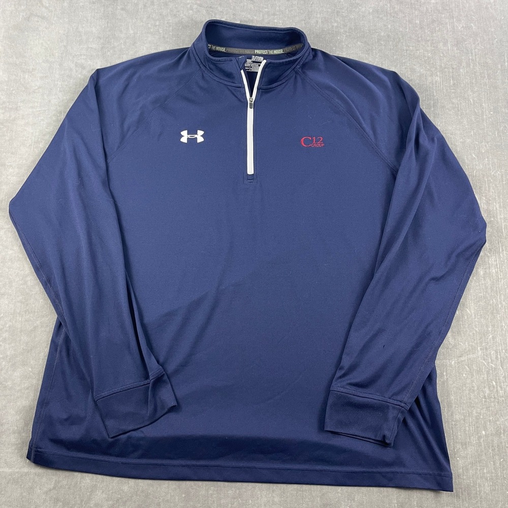 Under Armour Mens X-Large Navy Blue Quarter Zip Pullover HeatGear Loose Fit